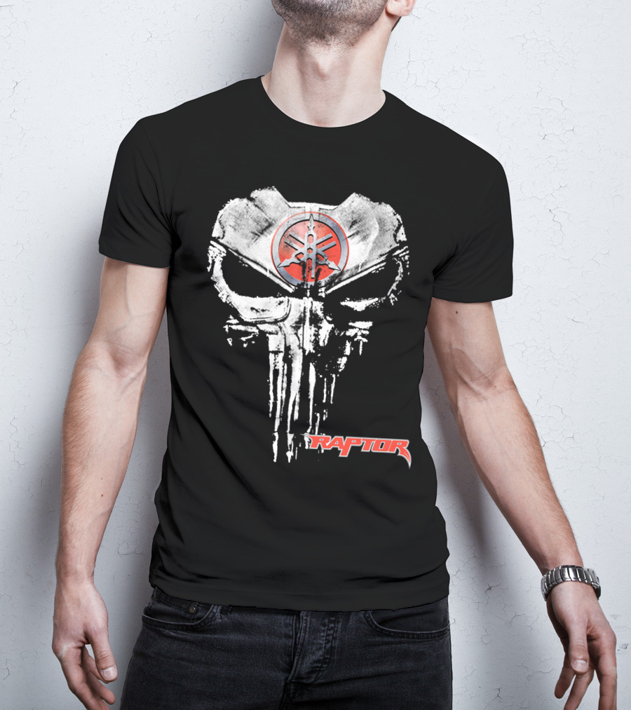 Raptor10 White Skull Punisher Yamaha Logo Red Circle T-Shirt