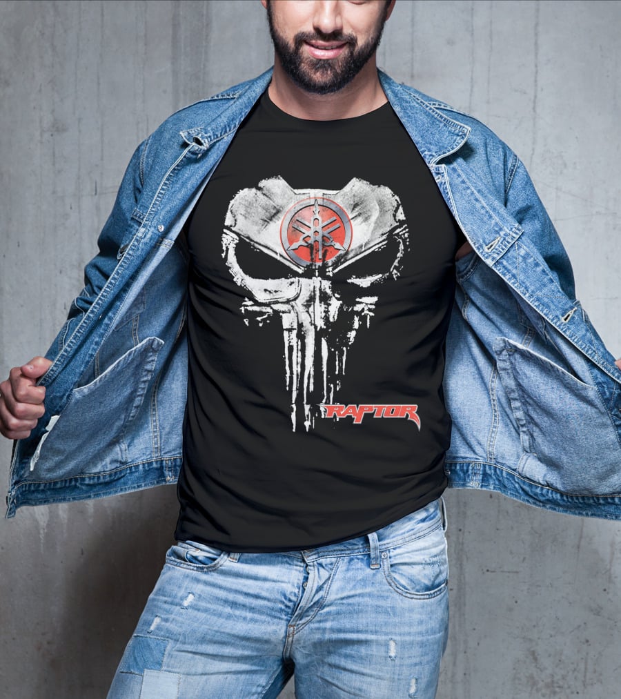 Raptor10 White Skull Punisher Yamaha Logo Red Circle T-Shirt