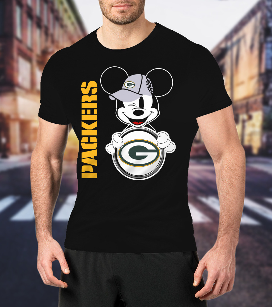 Packers G Logo With Winking Mickey Mouse Ears Hat T-Shirt