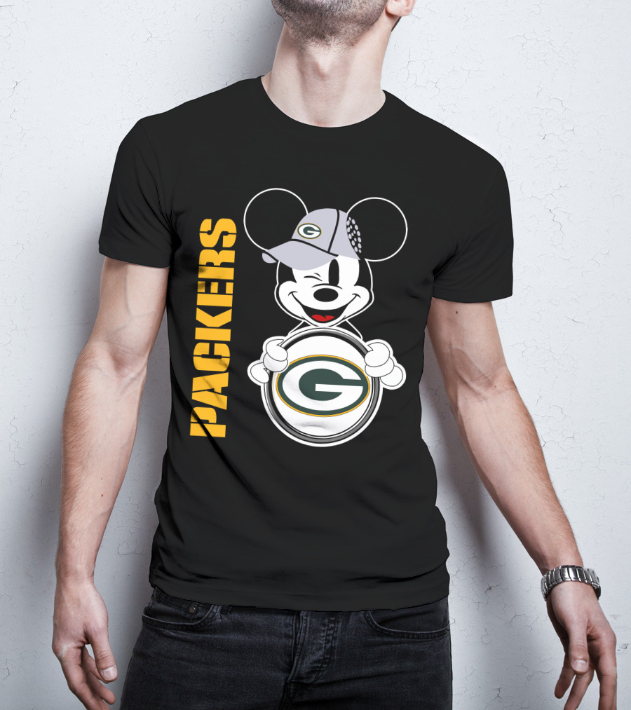Packers G Logo With Winking Mickey Mouse Ears Hat T-Shirt
