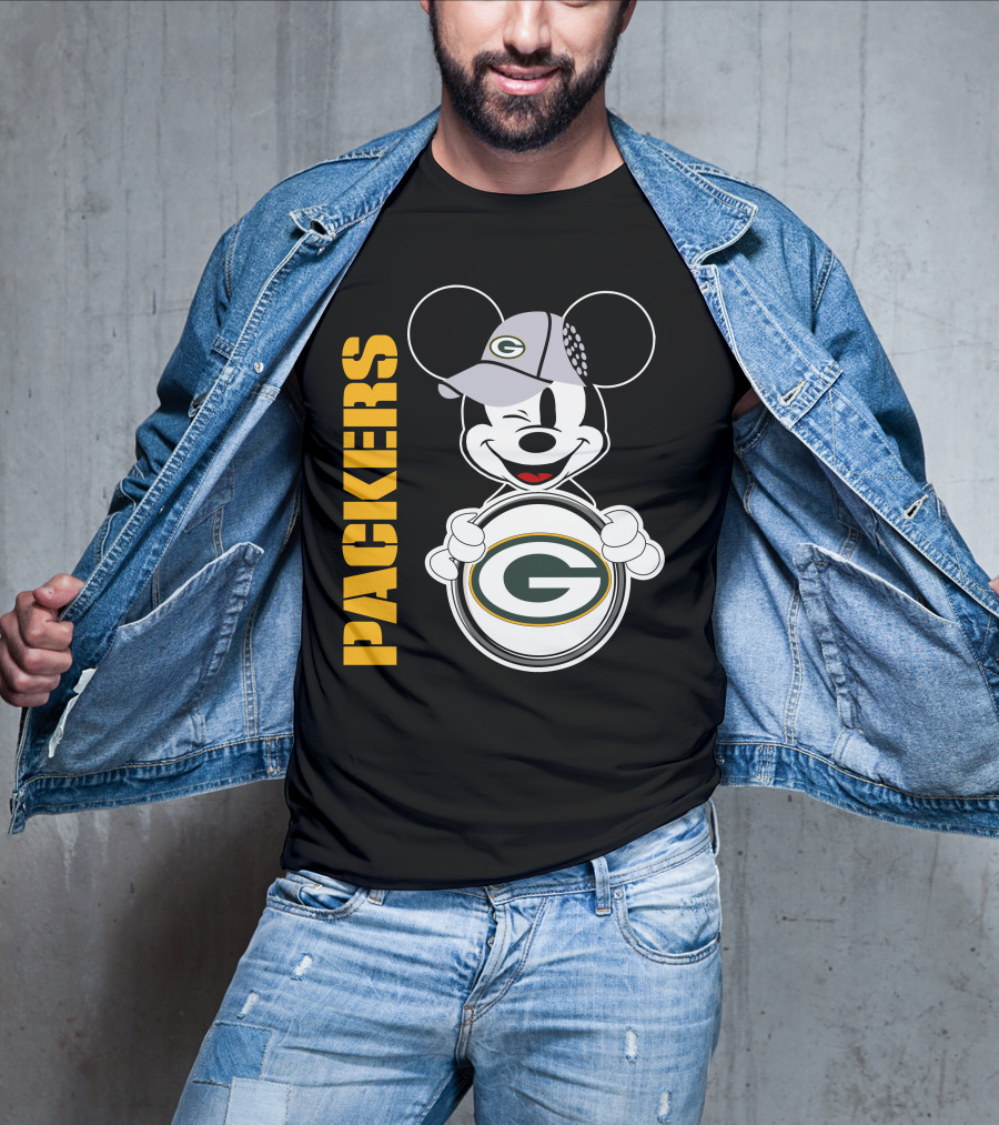 Packers G Logo With Winking Mickey Mouse Ears Hat T-Shirt