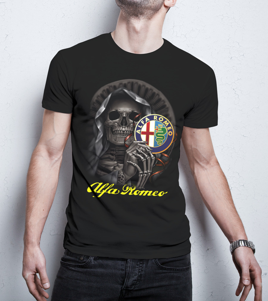 Alfa Romeo Skull Emblem With Hooded Skeleton T-Shirt