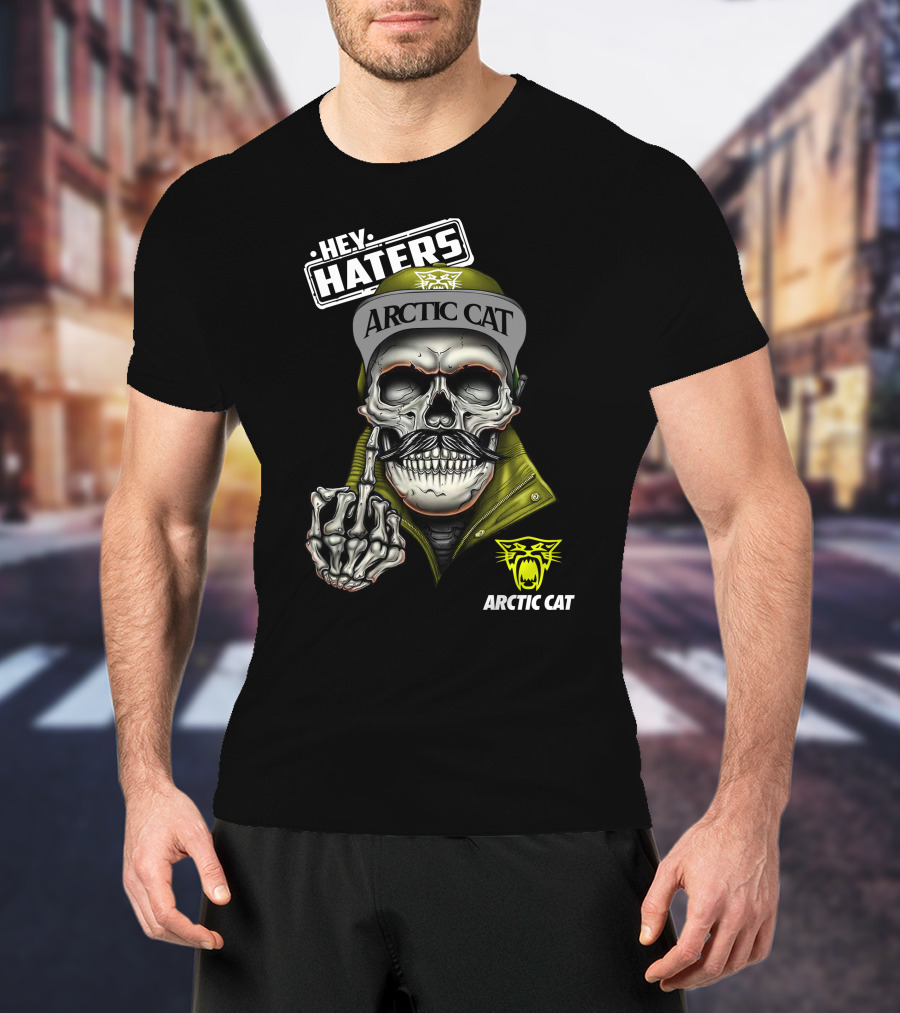 Hey Haters Arctic Cat Skull With Yellow T-Shirt
