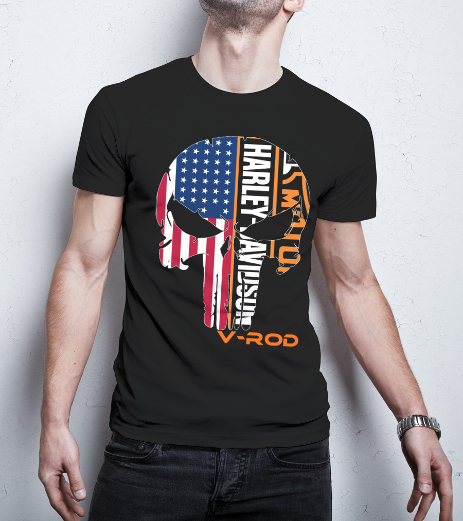 V-Rod Harley Davidson American Flag Skull T-Shirt