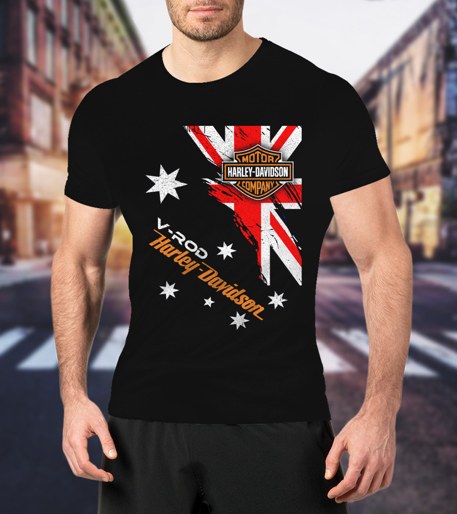 V-Rod Harley Davidson Motor Company Uk Flag Stars T-Shirt