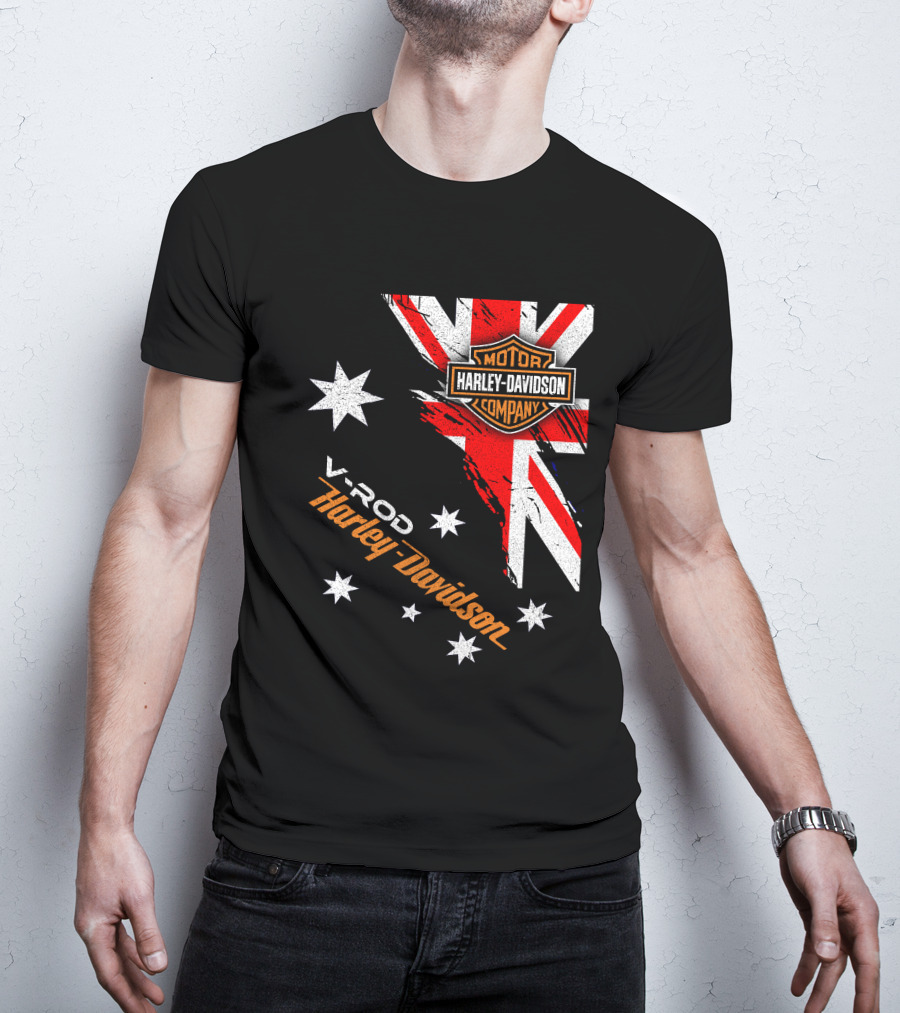 V-Rod Harley Davidson Motor Company Uk Flag Stars T-Shirt