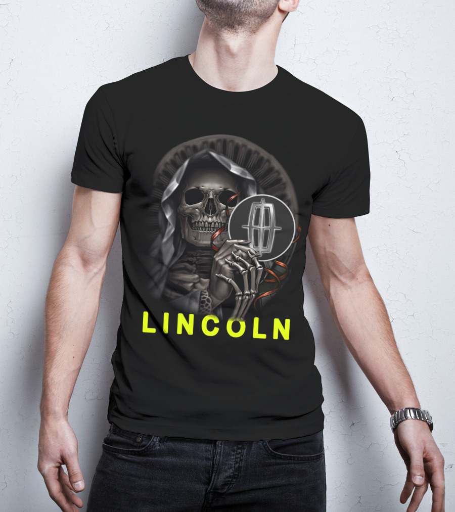 Lincoln Skeleton Holding Logo Grim Reaper Theme T-Shirt