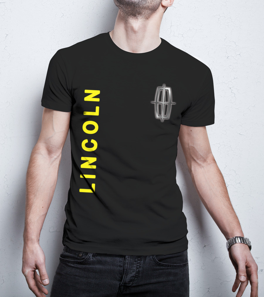 Lincoln Logo Vertical Yellow Text Black T-Shirt