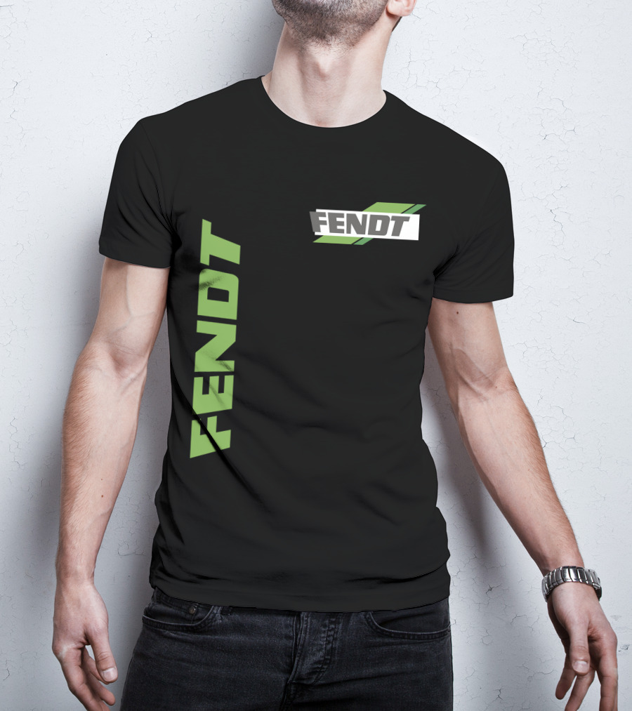 Fendt 02 Green Logo And Text On Black T-Shirt