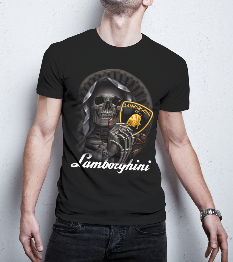 Lamborghini Skeleton Holding Shield T-Shirt