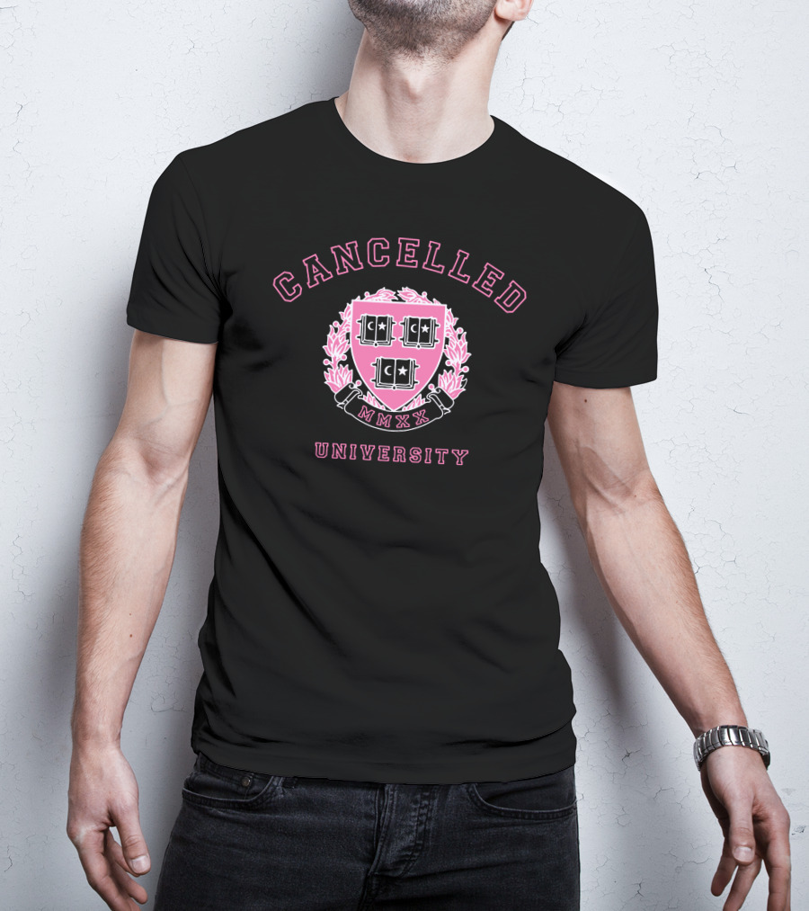 Cancelled University MMXX Pink Shield Logo Larray Merch T-Shirt