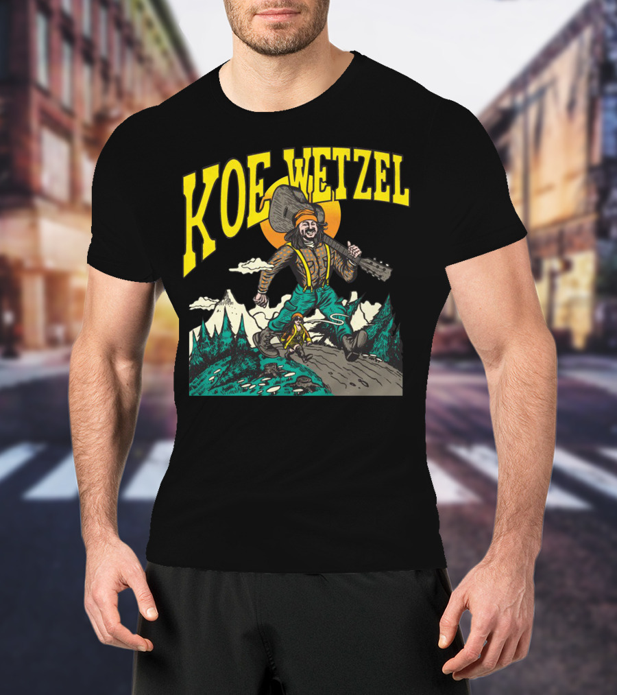 KOE WETZEL Mountain Hiker With Guitar And Sun Motif T-Shirt