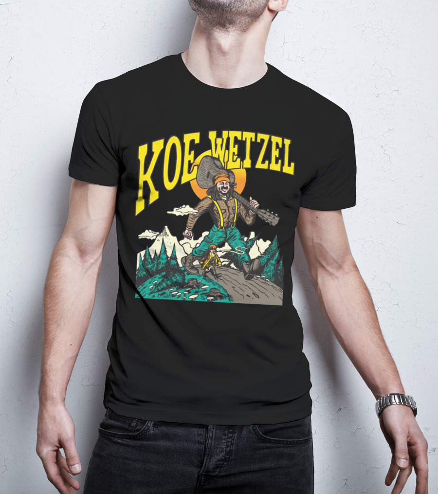 KOE WETZEL Mountain Hiker With Guitar And Sun Motif T-Shirt
