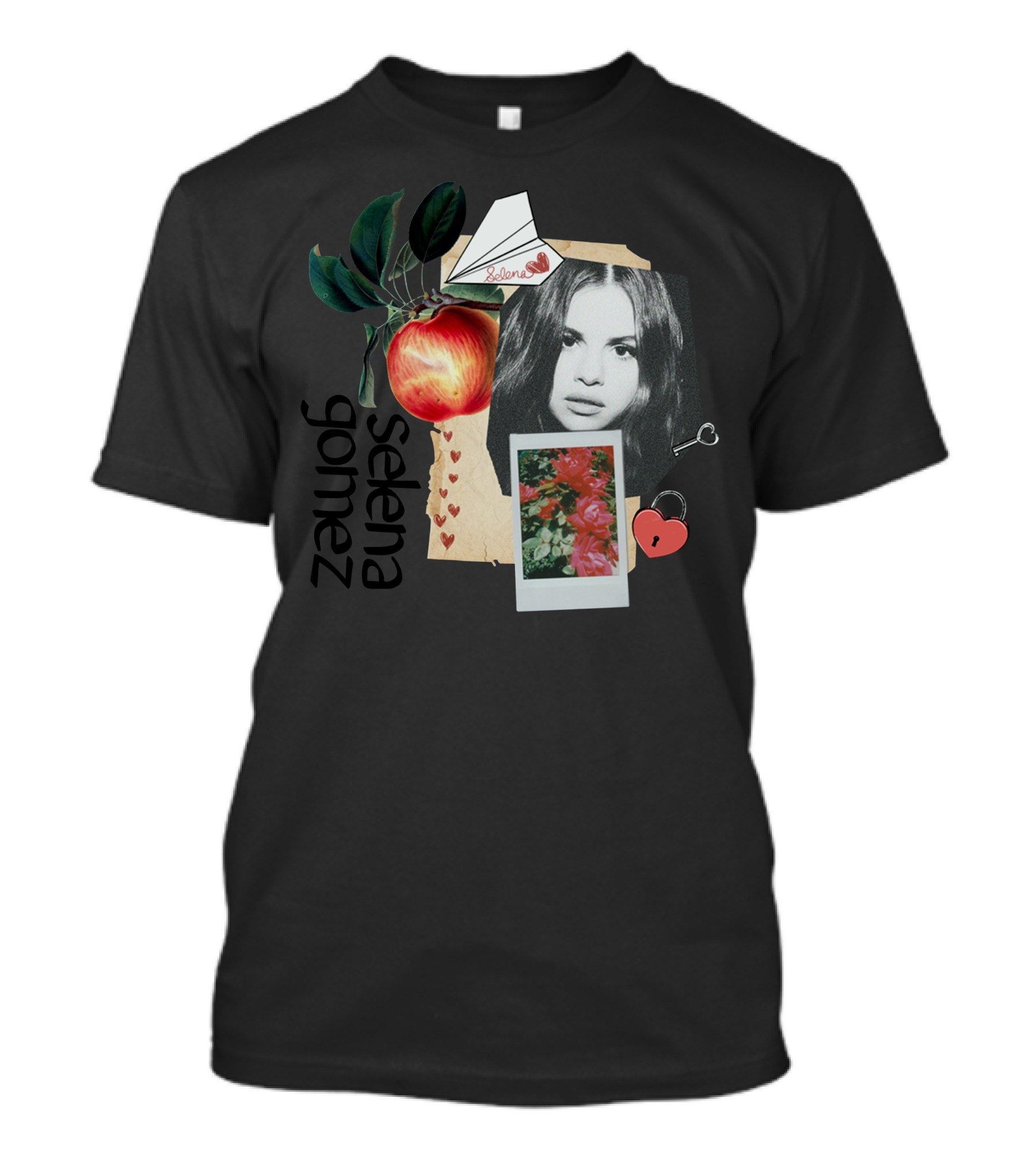 Selena Gomez Polaroid Collage With Heart Lock And Key T-Shirt