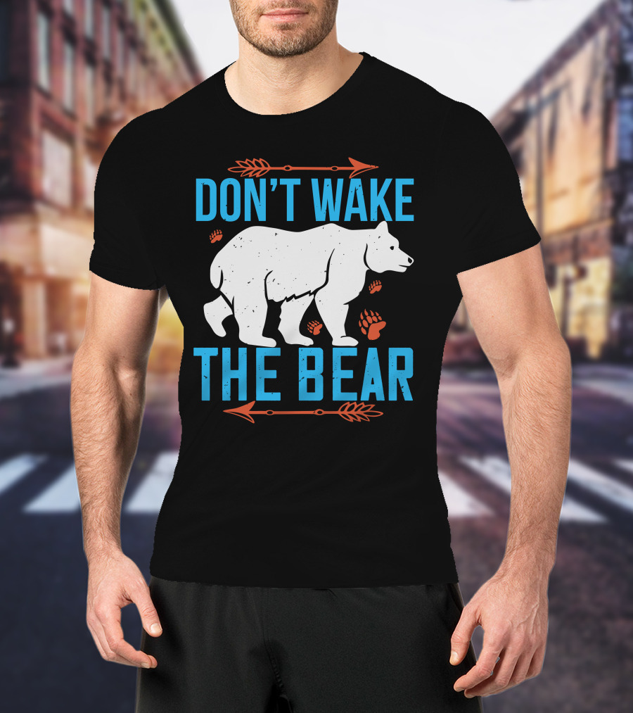 DON'T WAKE THE BEAR White Bear With Orange Paw Prints And Arrows T-Shirt