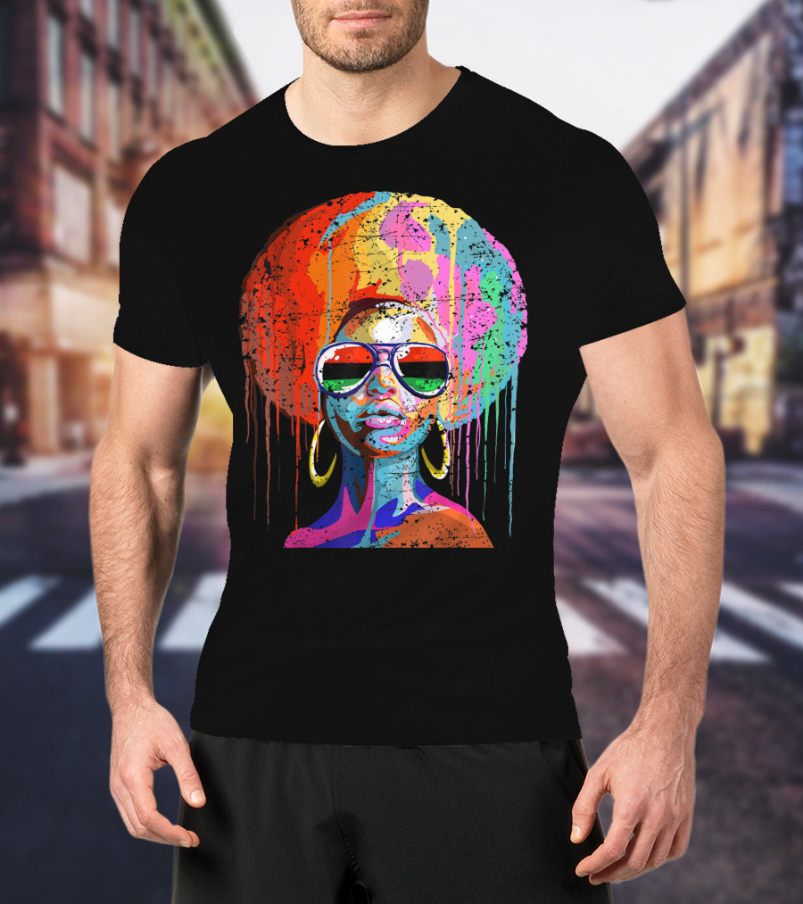Black Queen Afro Melanin Sunglasses Drip T-Shirt