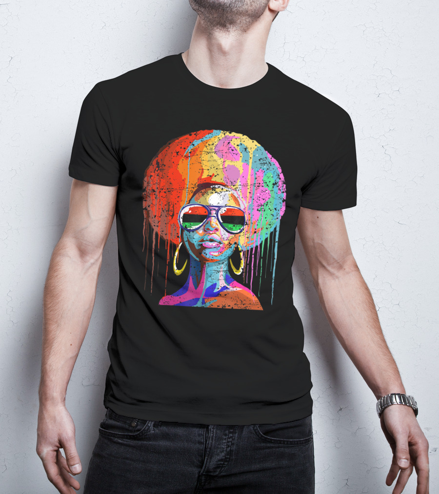 Black Queen Afro Melanin Sunglasses Drip T-Shirt