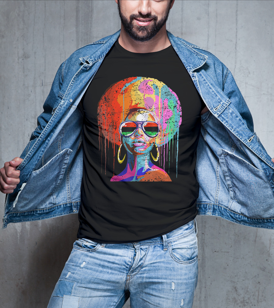 Black Queen Afro Melanin Sunglasses Drip T-Shirt