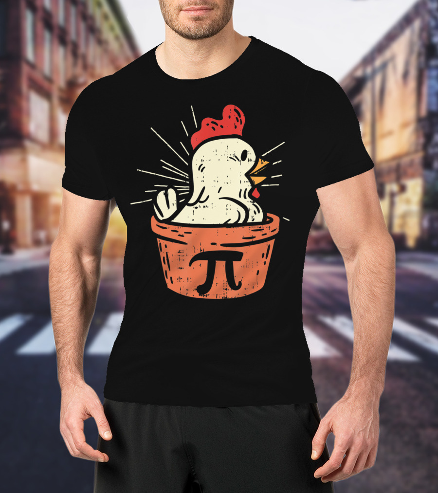 Chicken Pot Pi Day Pie Math Lover Geek 3.14 Rooster In Pie With Pi T-Shirt