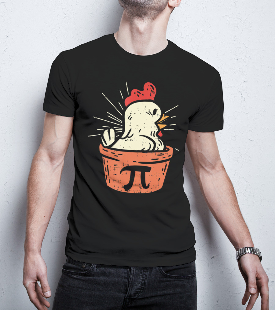 Chicken Pot Pi Day Pie Math Lover Geek 3.14 Rooster In Pie With Pi T-Shirt