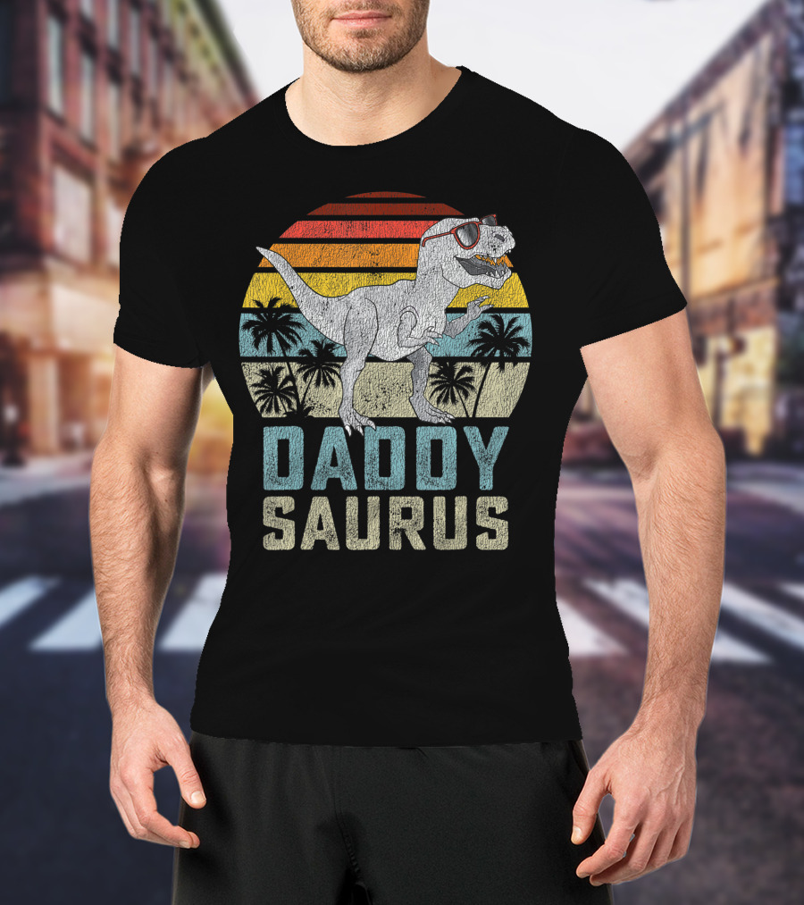 Daddysaurus Rex Dinosaur Daddy Saurus Retro Family Matching T-Shirt