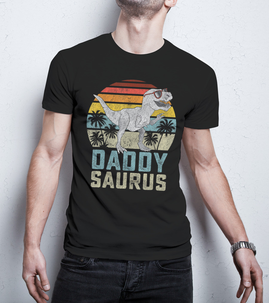 Daddysaurus Rex Dinosaur Daddy Saurus Retro Family Matching T-Shirt