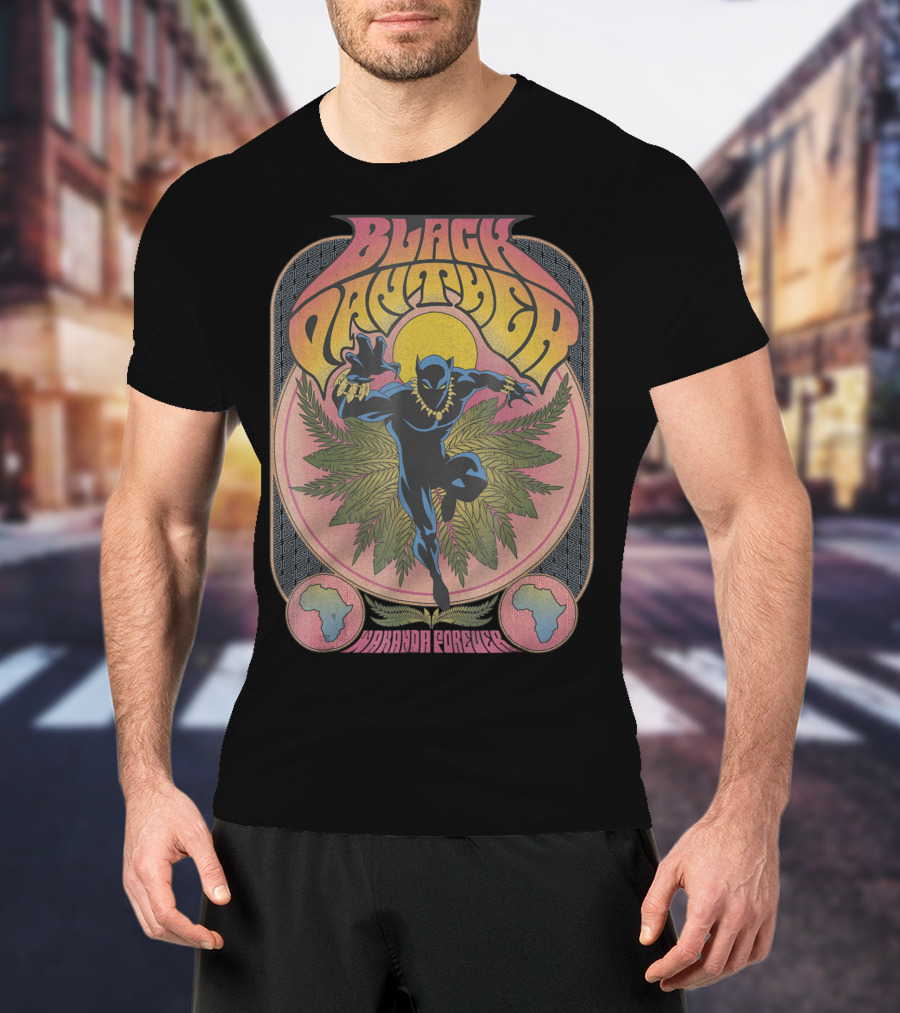 Black Panther Wakanda Forever 70's Style Psychedelic Vibrant T-Shirt