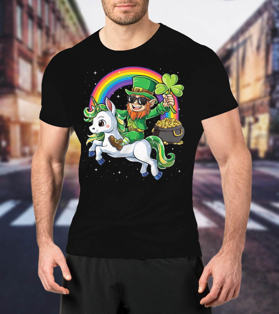 Unicorn Leprechaun St Patricks Day Girls Kids Women Rainbow Shamrock Gold T-Shirt