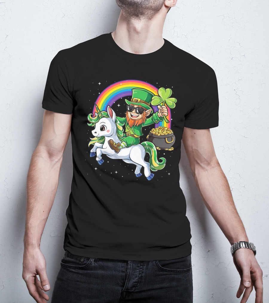 Unicorn Leprechaun St Patricks Day Girls Kids Women Rainbow Shamrock Gold T-Shirt