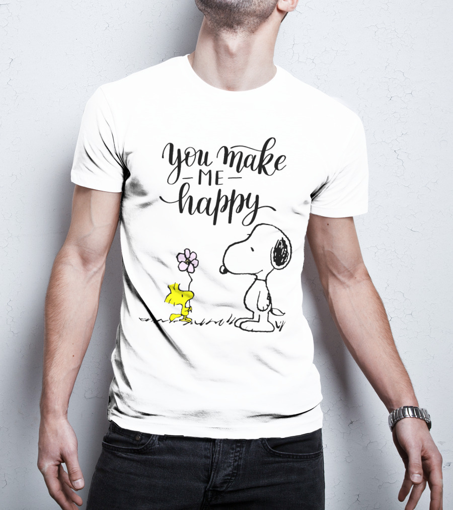You Make Me Happy Snoopy And Woodstock Flower T-Shirt