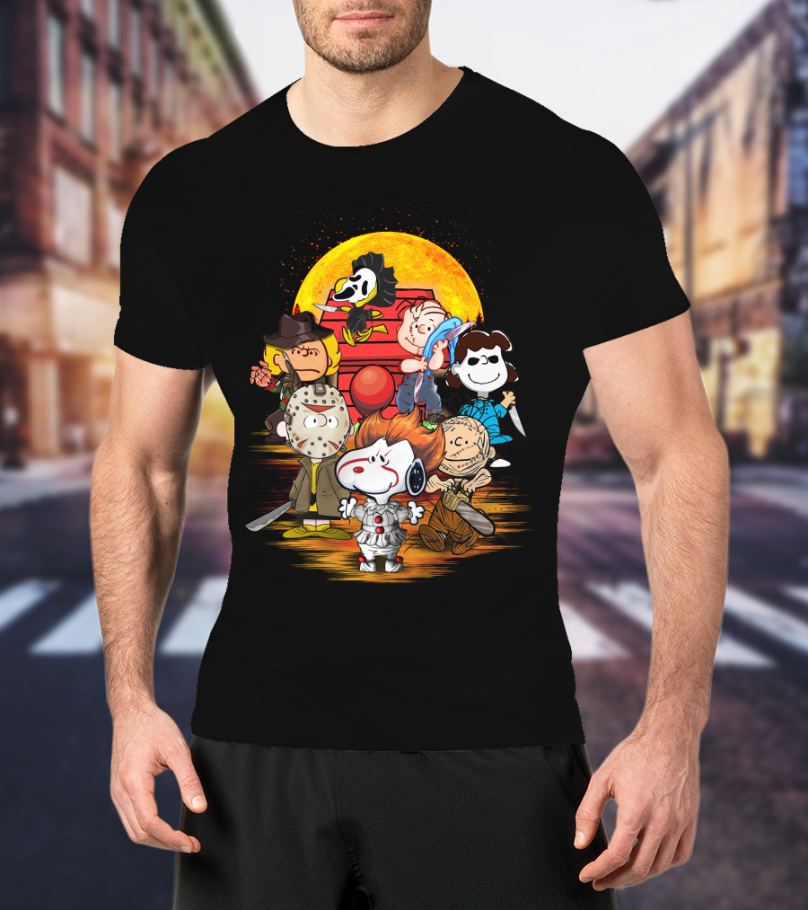 Horrorsnop Killer Cartoon Mashup Halloween Group With Mask And Knife T-Shirt