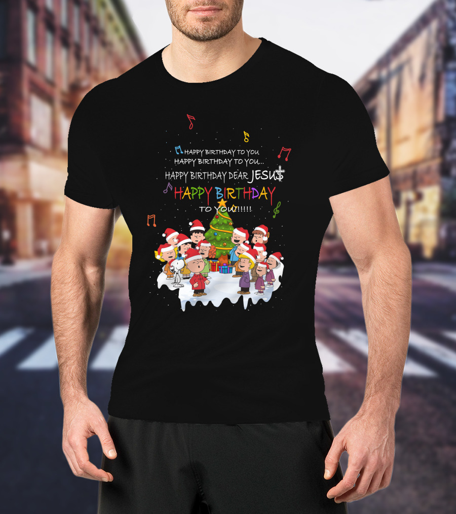 Happy Birthday Dear Jesus Peanuts Characters Christmas Caroling T-Shirt
