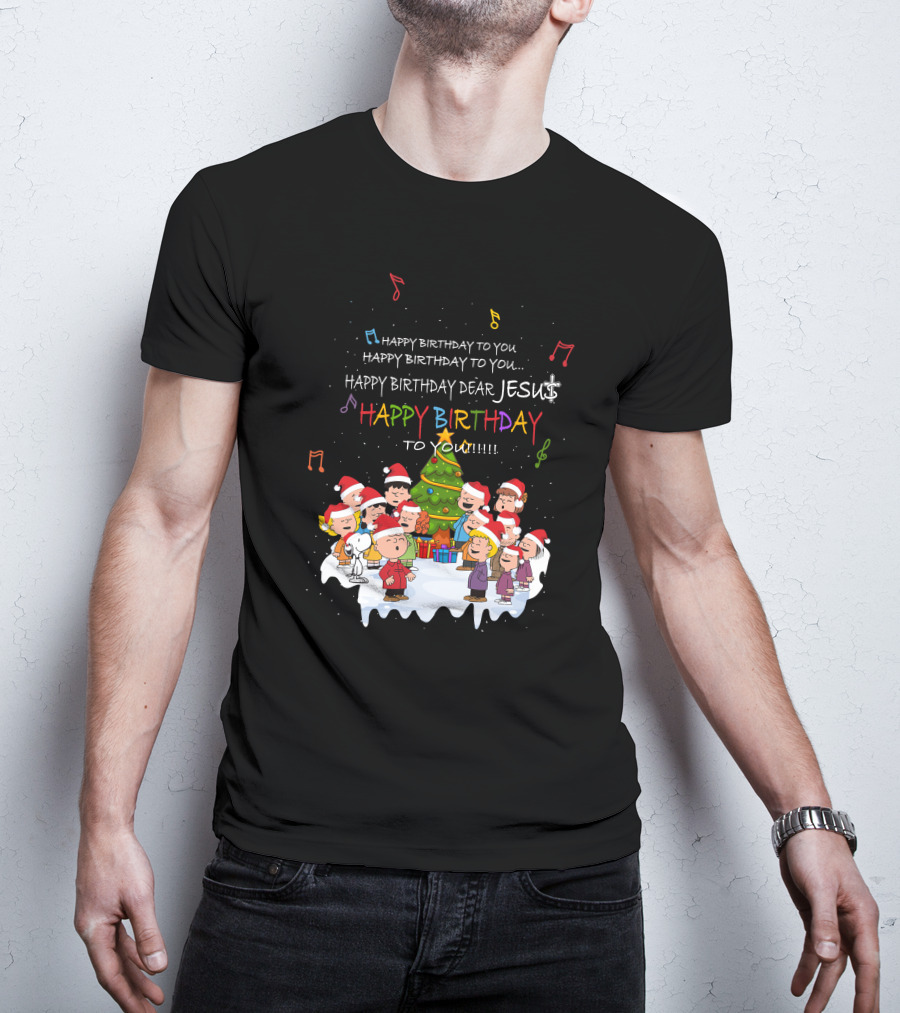 Happy Birthday Dear Jesus Peanuts Characters Christmas Caroling T-Shirt