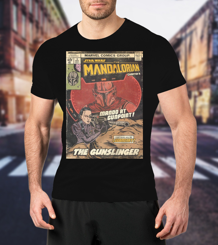 Mando At Gunpoint Legendary The Mandalorian Chapter 5 The Gunslinger Marvel Comics Group T-Shirt