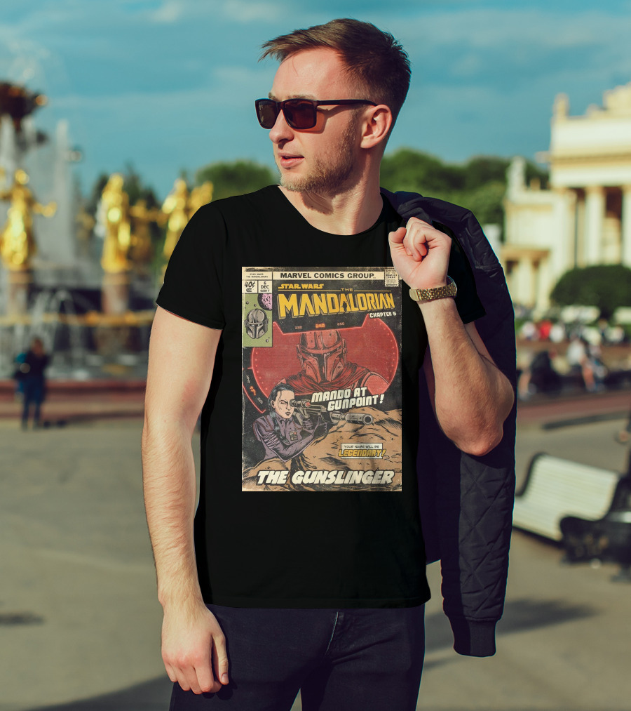 Mando At Gunpoint Legendary The Mandalorian Chapter 5 The Gunslinger Marvel Comics Group T-Shirt