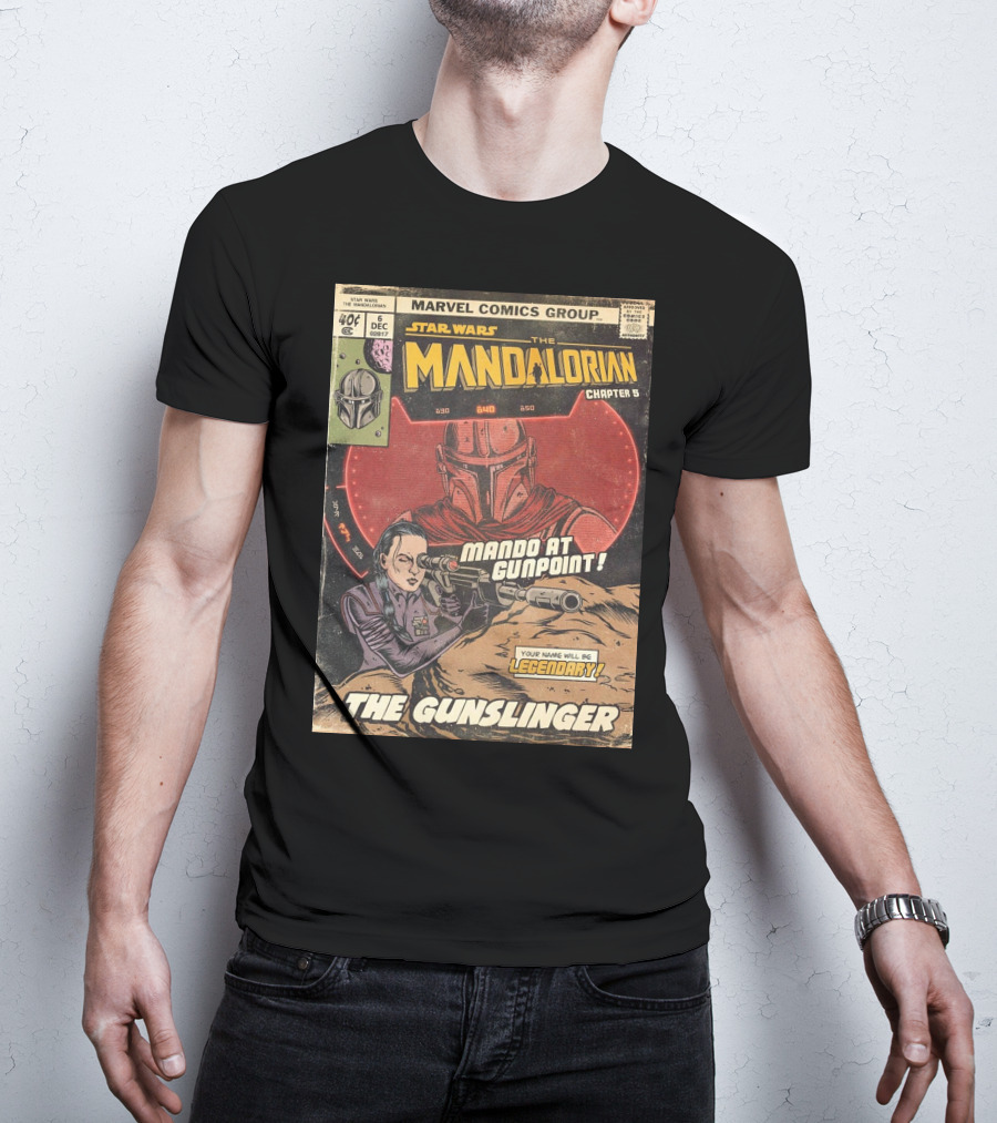 Mando At Gunpoint Legendary The Mandalorian Chapter 5 The Gunslinger Marvel Comics Group T-Shirt