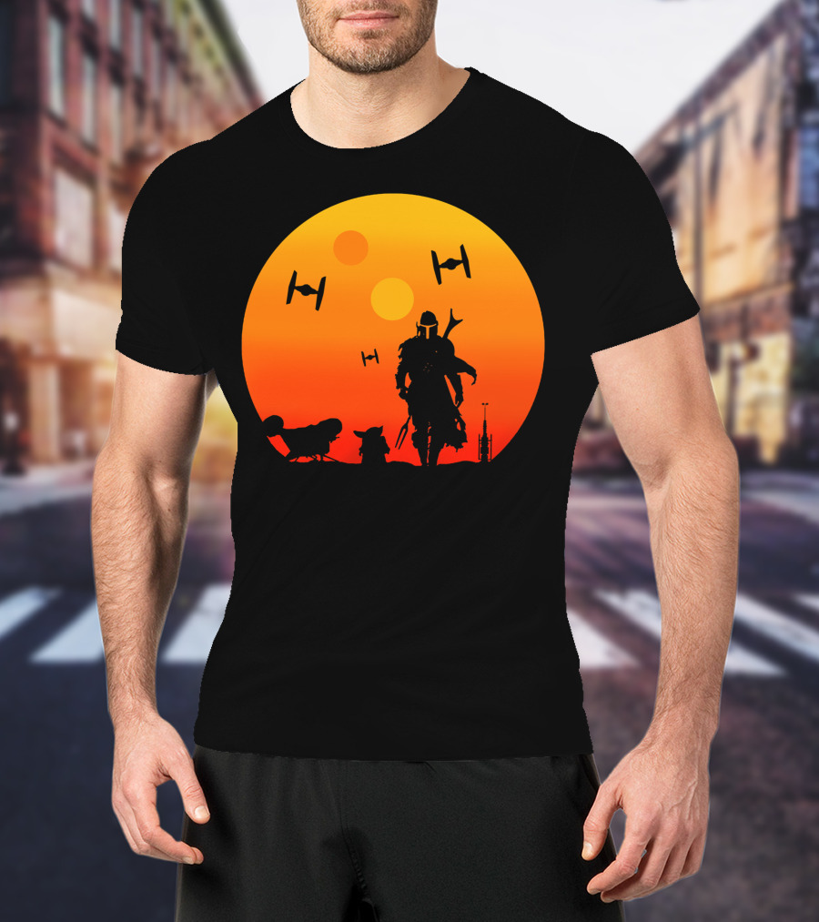 Only Today Mandalorian Sunset Silhouette Star Wars Tie Fighters T-Shirt