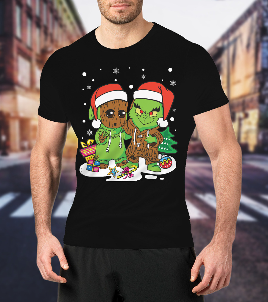 Only Today Christmas Tree Characters Santa Hats Snowflakes T-Shirt