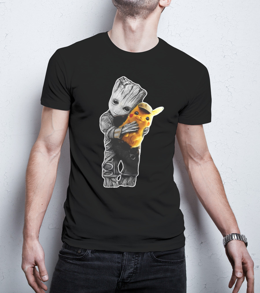 Groot Embrace With Pikachu T-Shirt