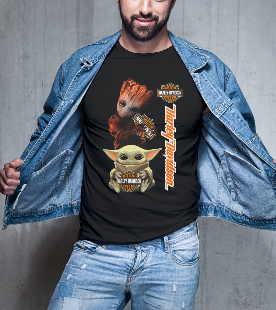 Baby Groot Harley Davidson Baby Yoda Motorcycles T-Shirt