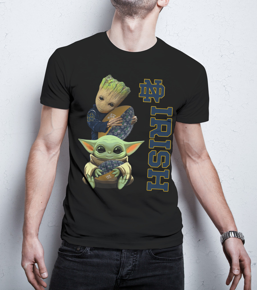 Notre Dame Fighting Irish Groot And Baby Yoda Football Collaboration T-Shirt