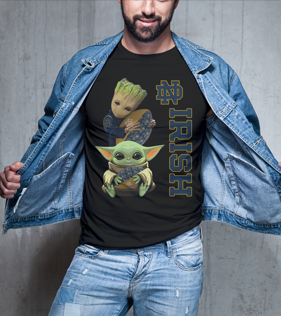 Notre Dame Fighting Irish Groot And Baby Yoda Football Collaboration T-Shirt