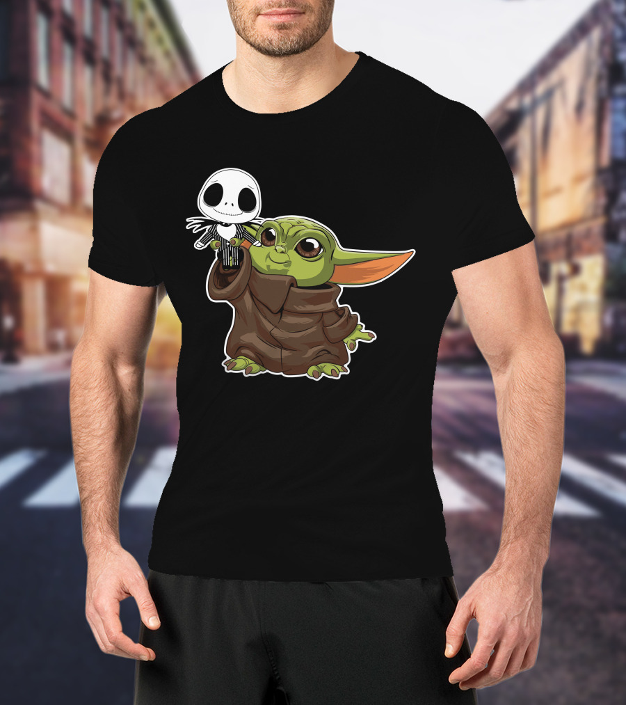 Baby Yoda Holding Jack Skellington T-Shirt