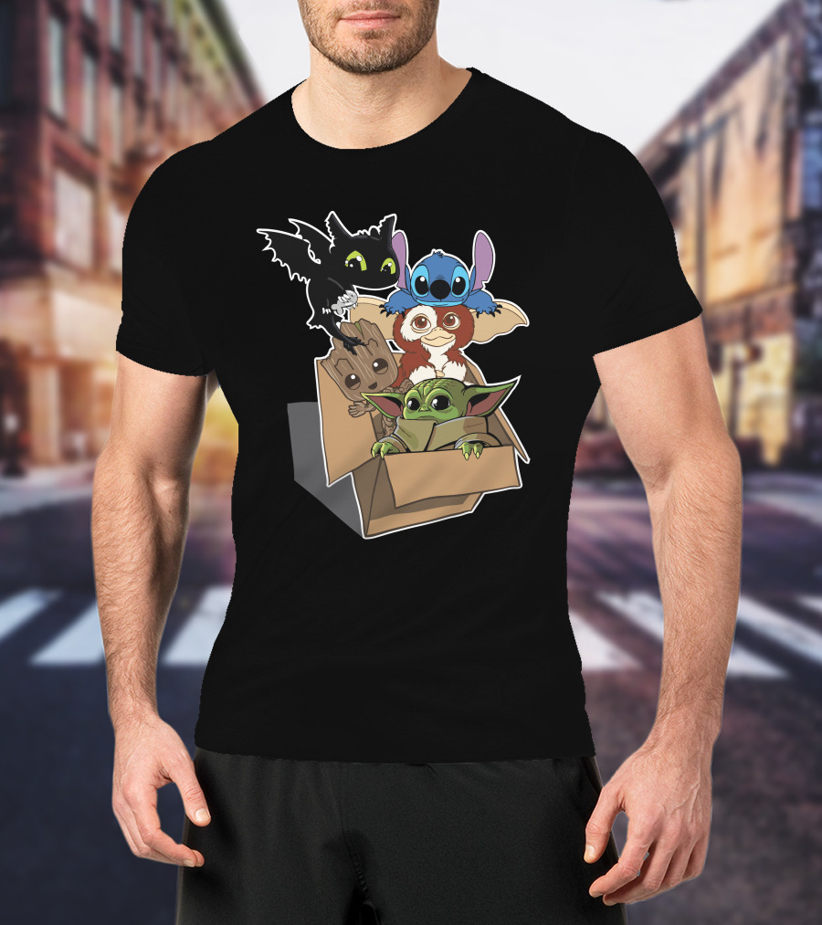 Cute Creatures Box Stitch Grogu Toothless Gizmo Groot T-Shirt