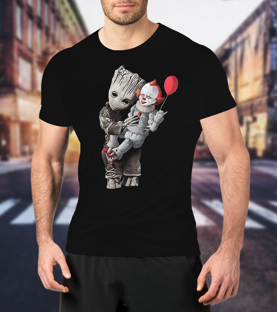 Groot Holding Pennywise With Balloon T-Shirt