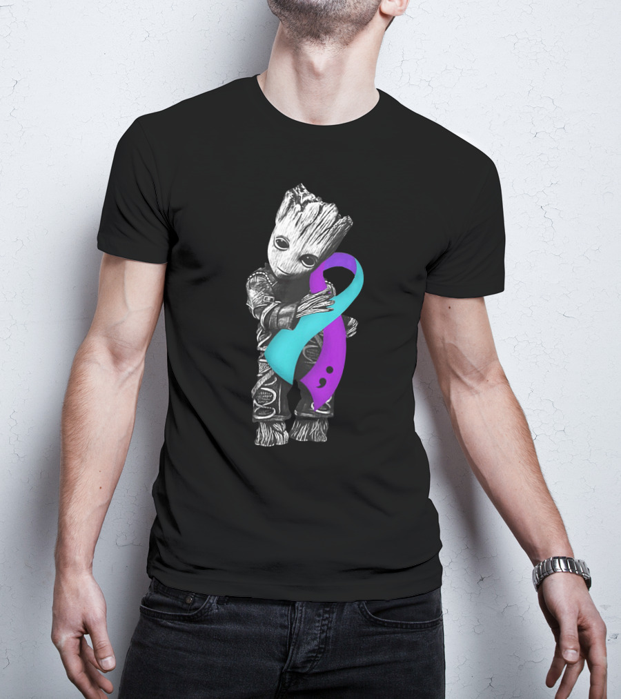 Groot Hugging Semicolon Suicide Prevention Awareness Ribbon T-Shirt