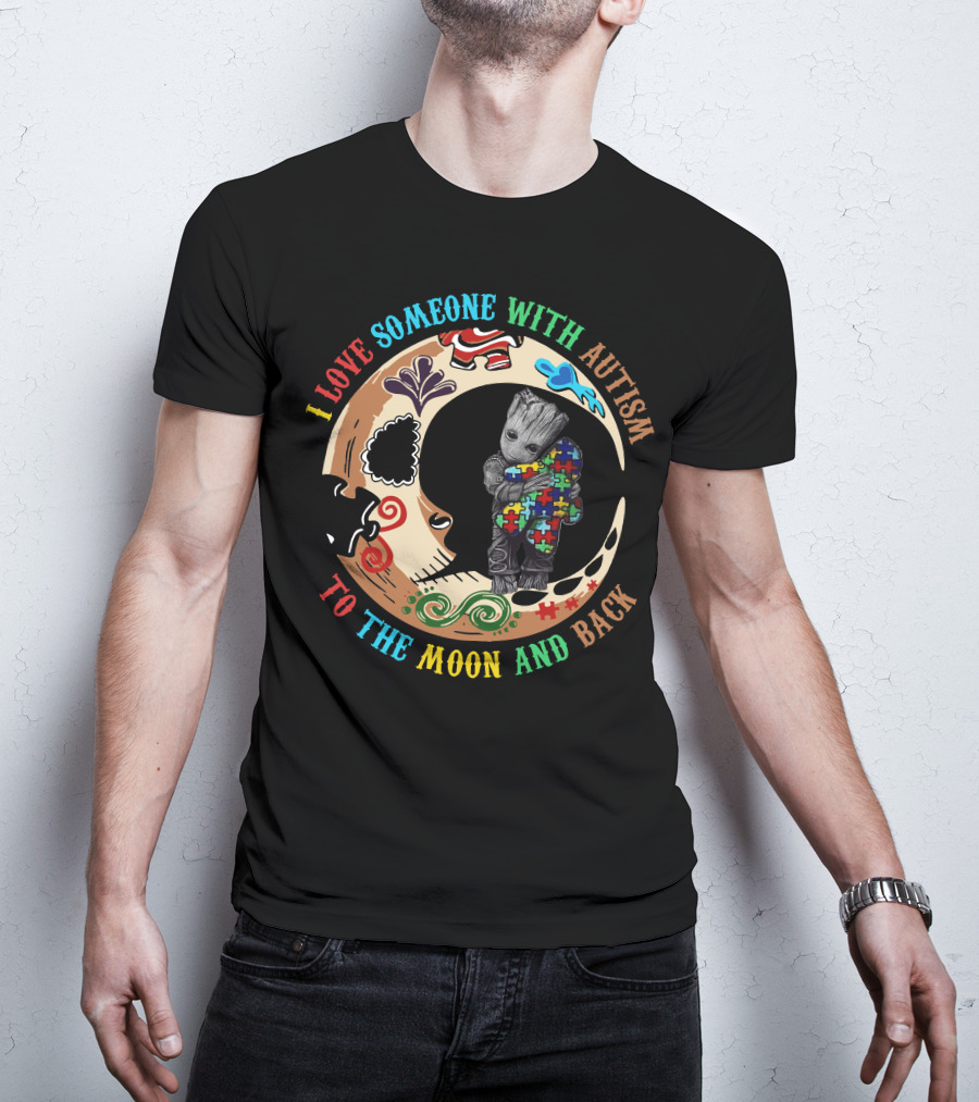 I Love Someone With Autism To The Moon And Back Puzzle Piece Hug T-Shirt