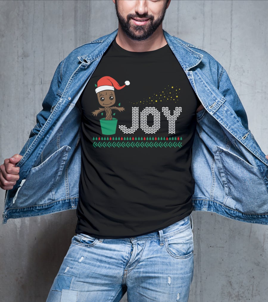 Joy Dancing Christmas Tree With Santa Hat And Stars T-Shirt