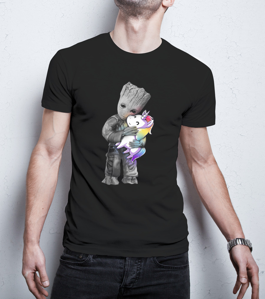 Baby Groot Hugging Unicorn T-Shirt