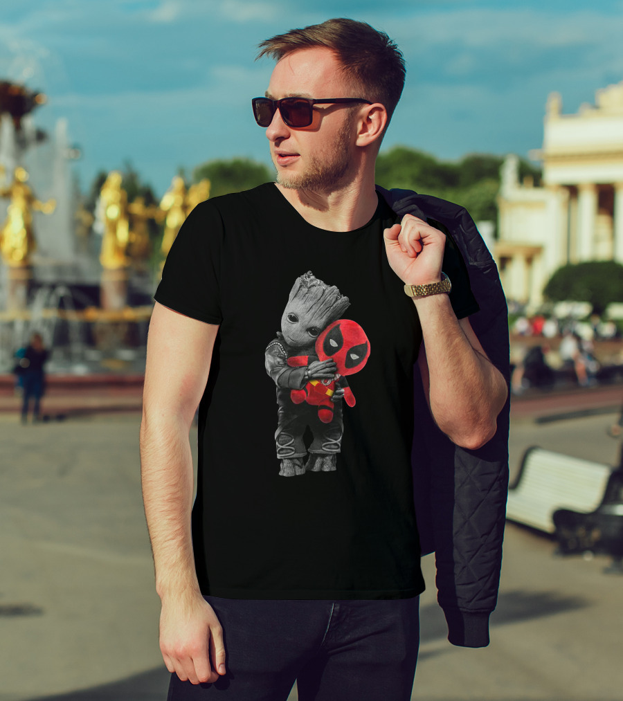 Baby Groot Hugging Deadpool Plush T-Shirt